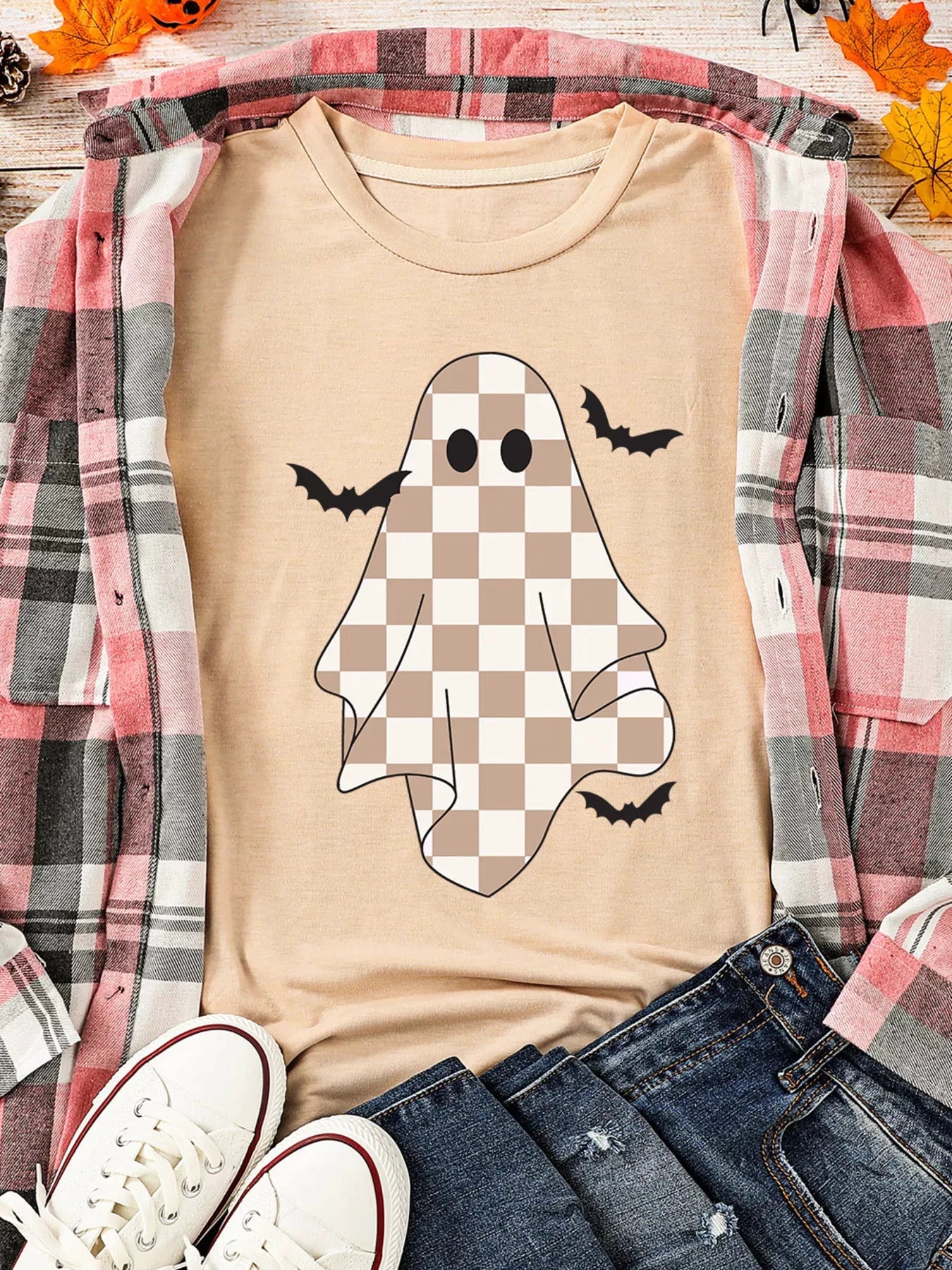 Ghost Bat Halloween Holiday Graphic Tee by Trendsi