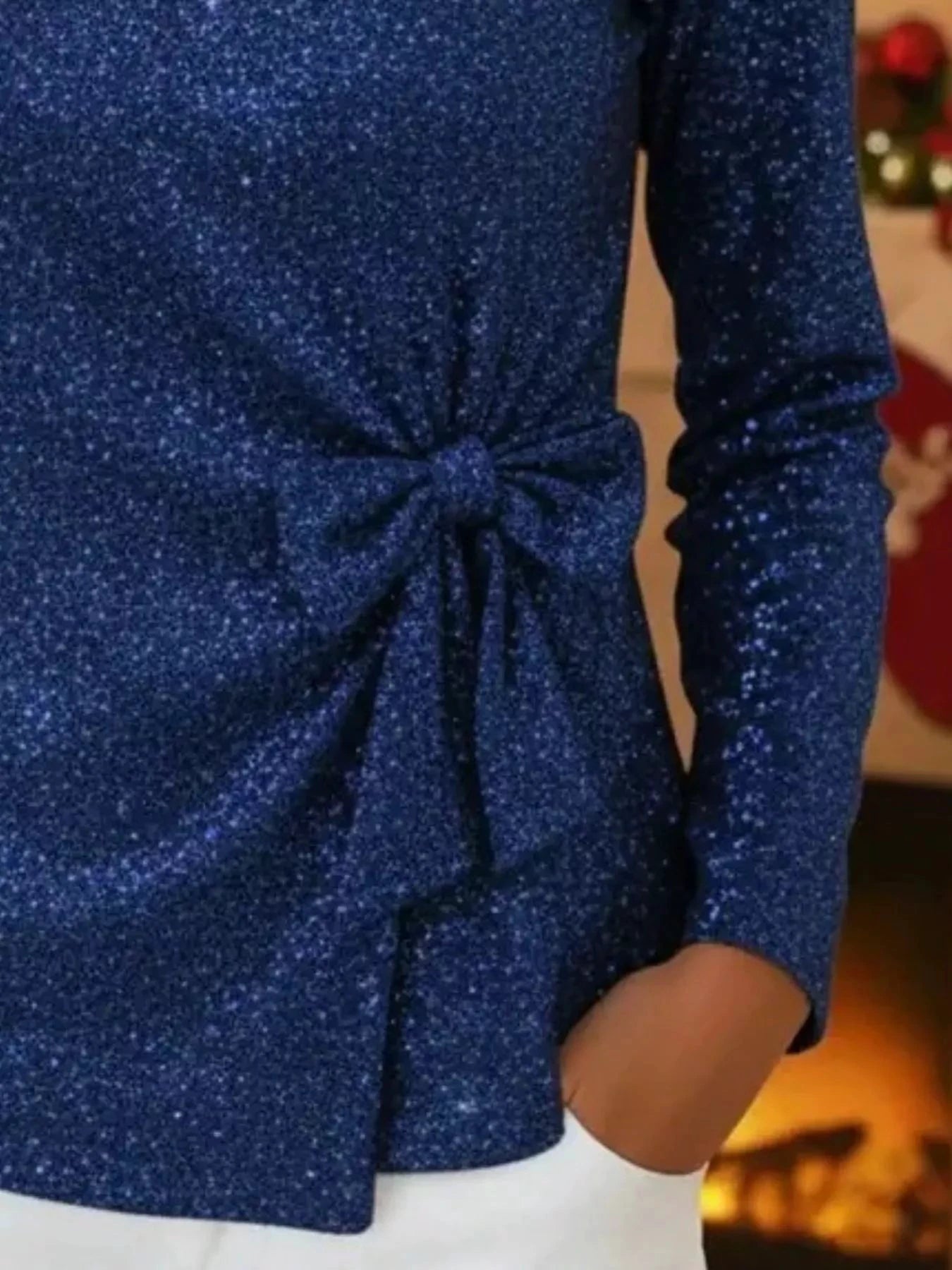 Full Size Sequin Bow-Knot Long Sleeve Top Plus Size by Trendsi