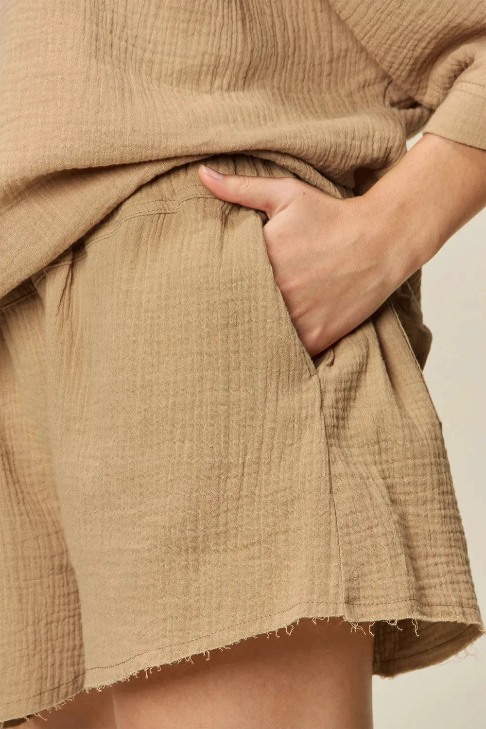 Double Take Texture Half Sleeve T-Shirt and Drawstring Shorts Set by Trendsi