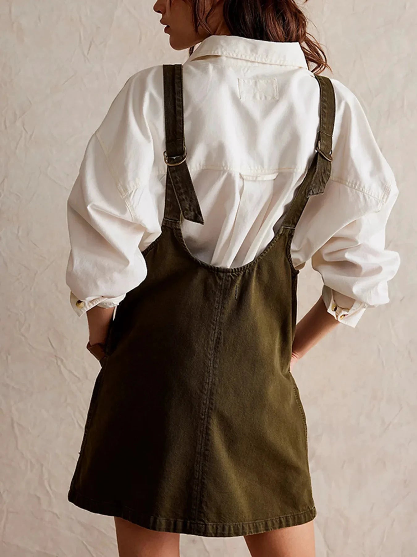 Oversized V-Neck Denim Tank Dress with Front Pockets by Trendsi