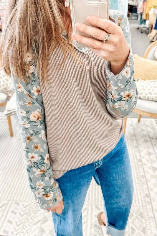 Floral Long Sleeve Round Neck Blouse by Trendsi