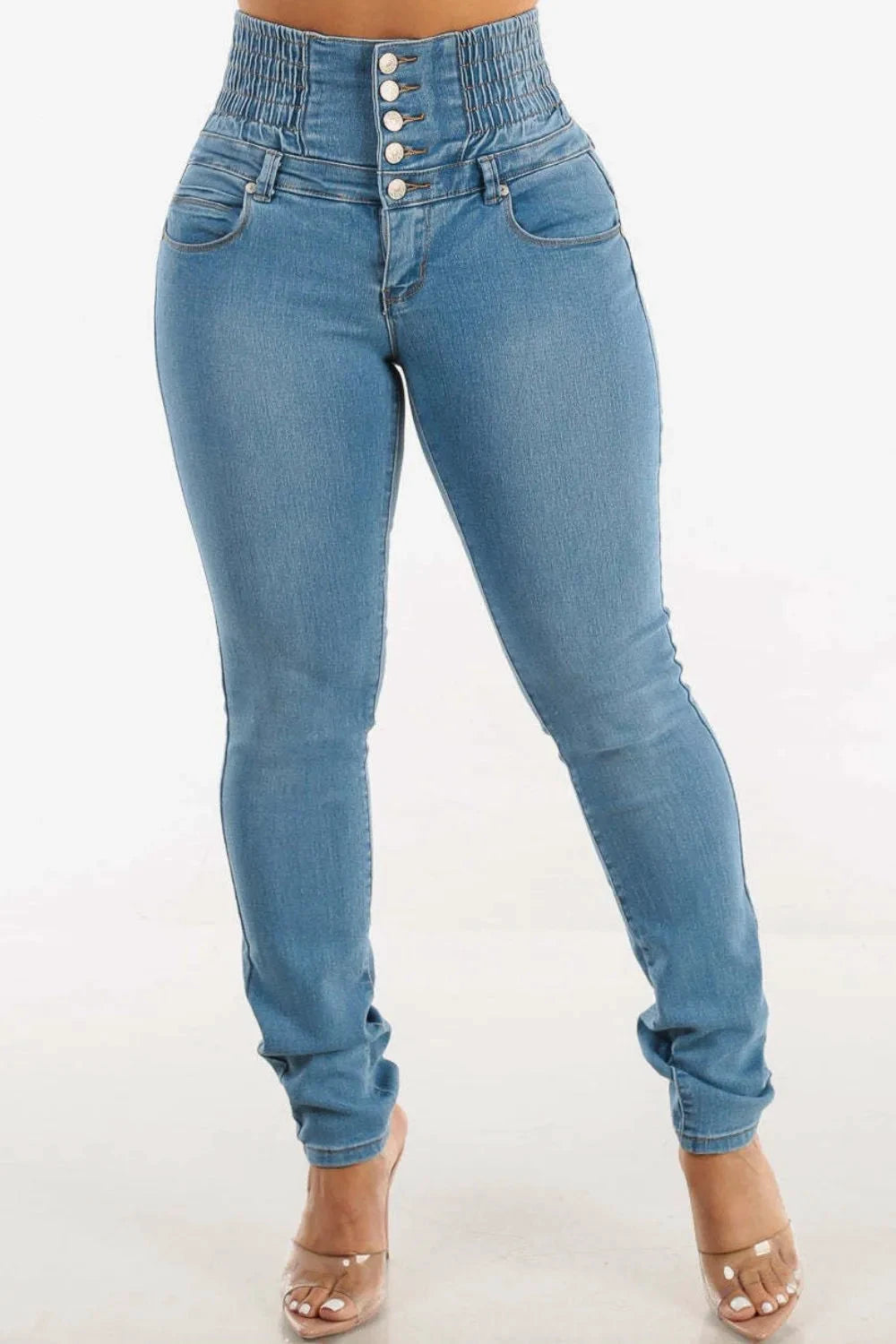High Waist Buttoned Skinny Hip Lifting Jeans by Trendsi