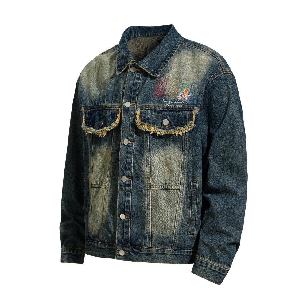 Floral Letter Embroidered Denim Jacket by eprolo