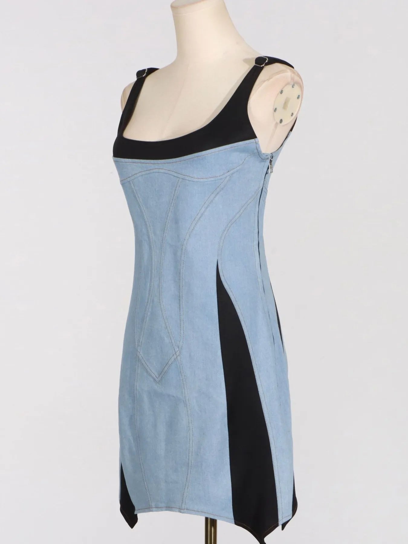 Contrast Adjustable Strap Denim Dress by Trendsi