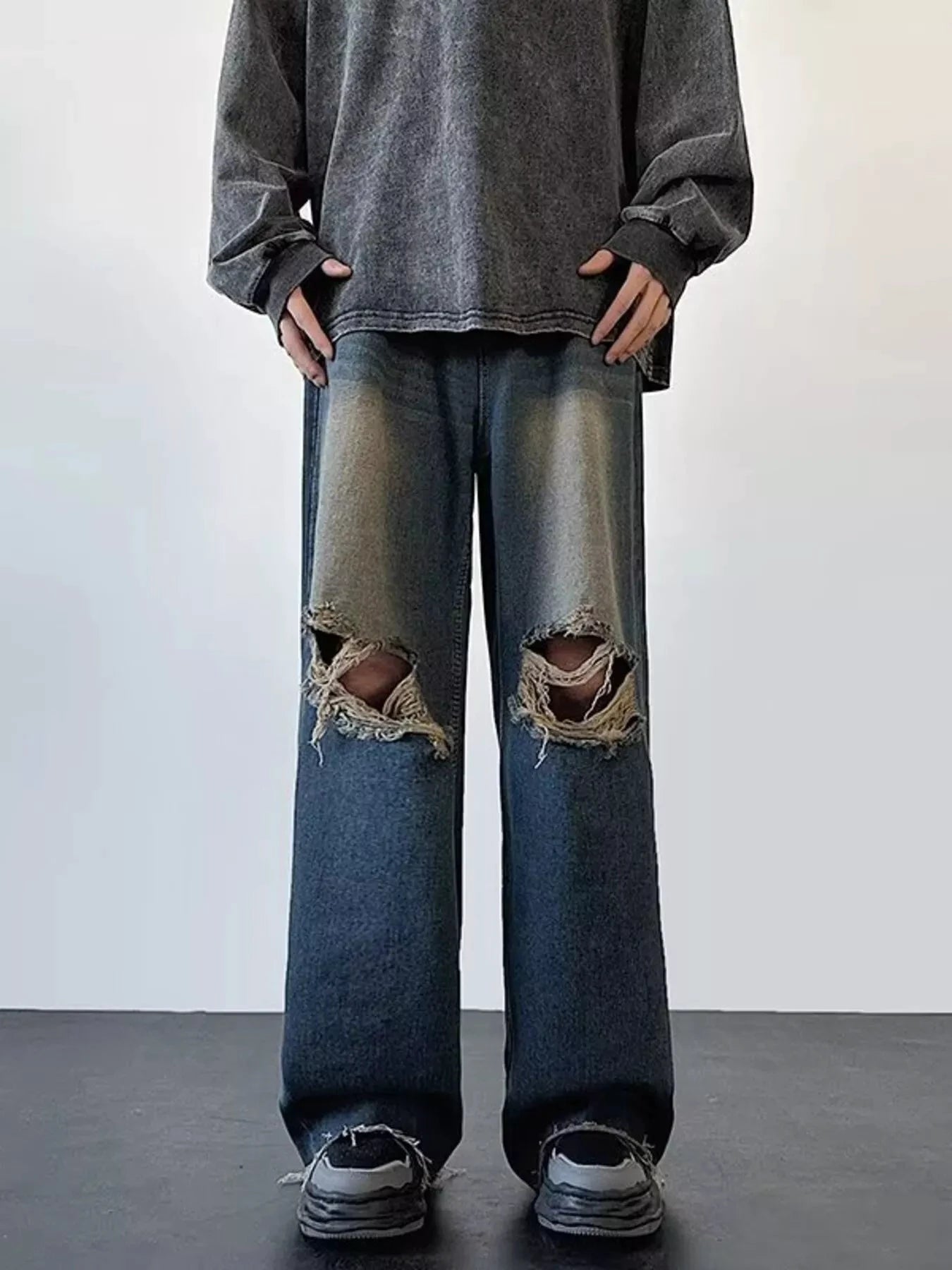 Men's Full Size Distressed Wide Leg Jeans Plus Size by Trendsi