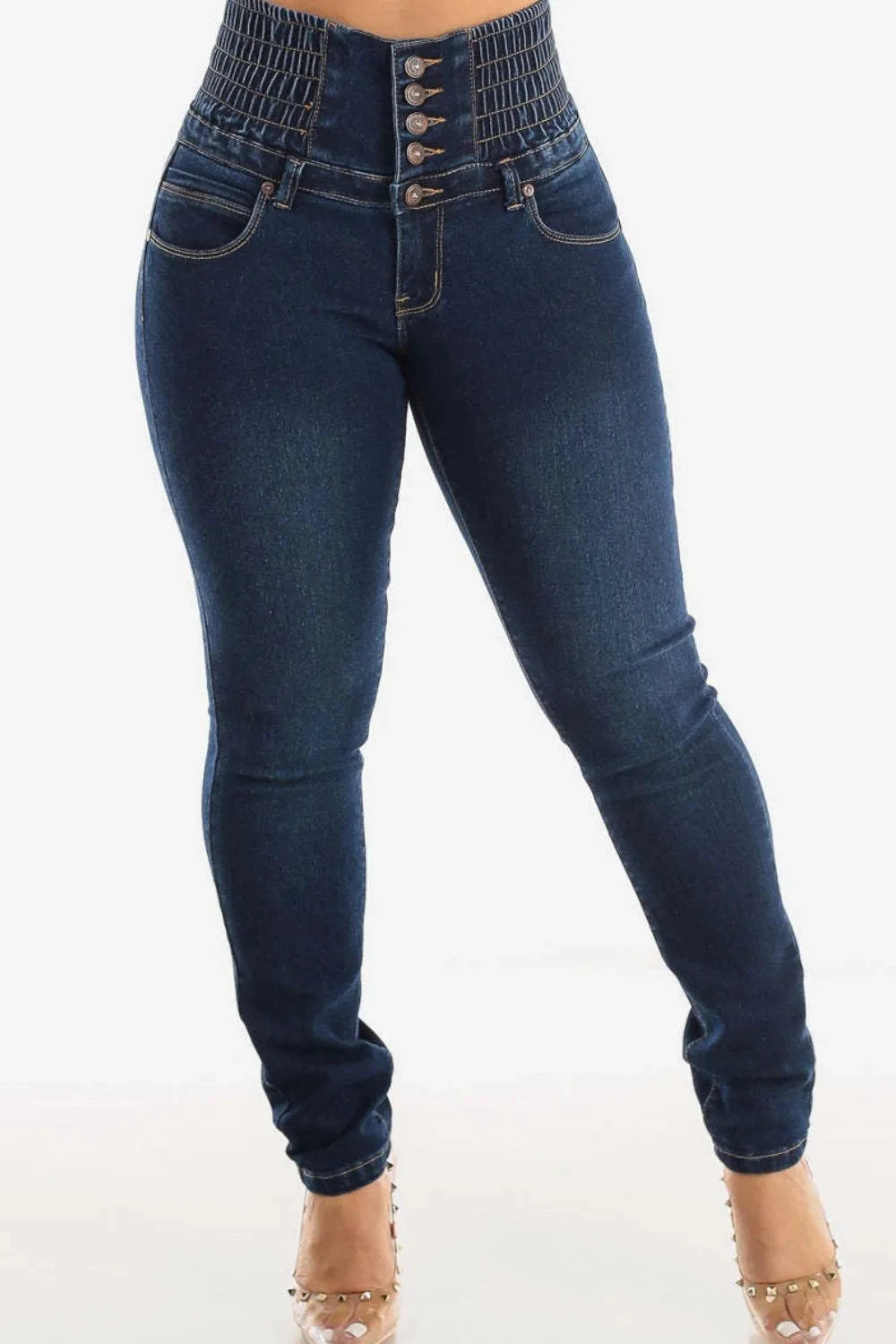High Waist Buttoned Skinny Hip Lifting Jeans by Trendsi