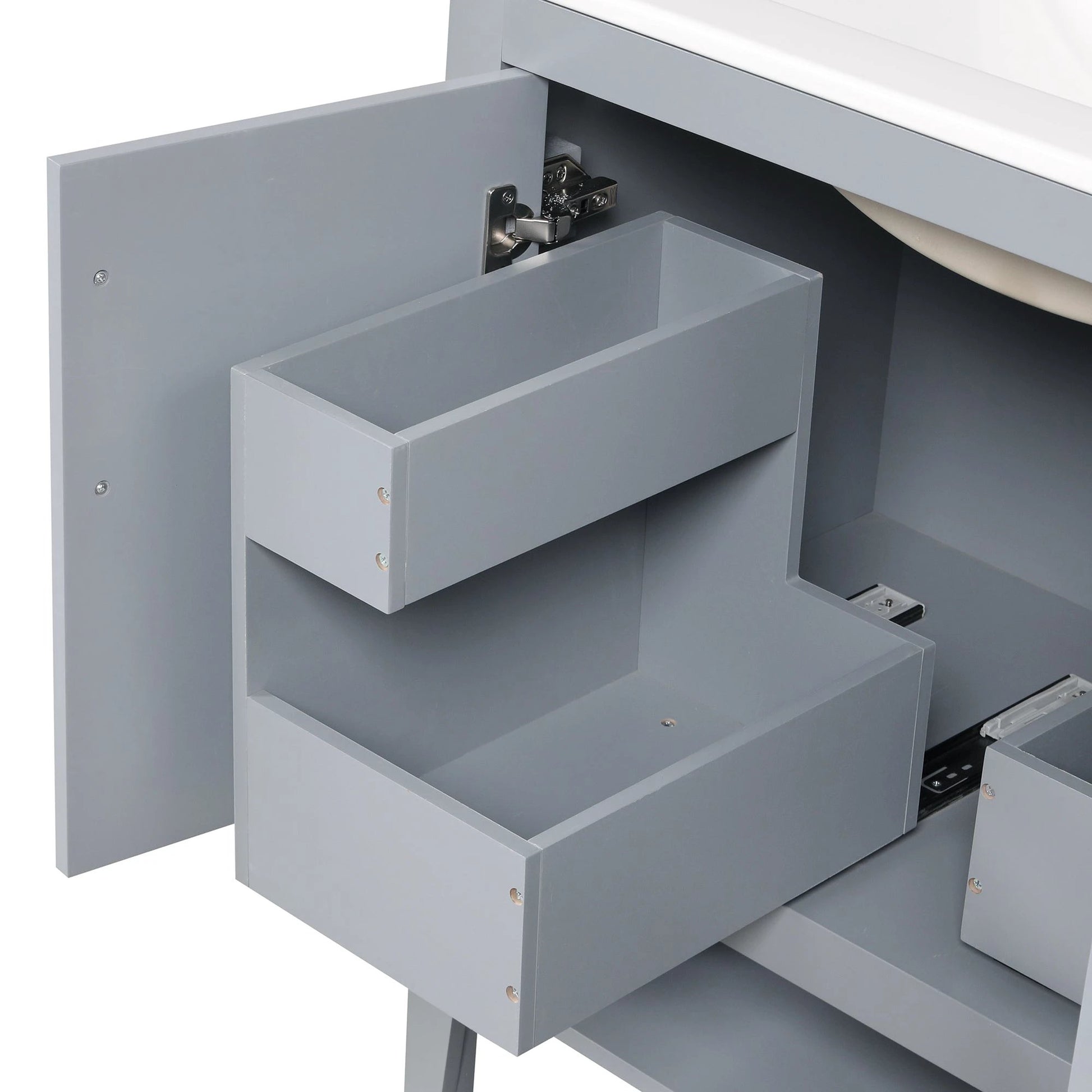 30" Bathroom Vanity with Sink, Multi-functional Bathroom Cabinet with Doors and Drawers, Solid Frame and MDF Board, Grey by eprolo
