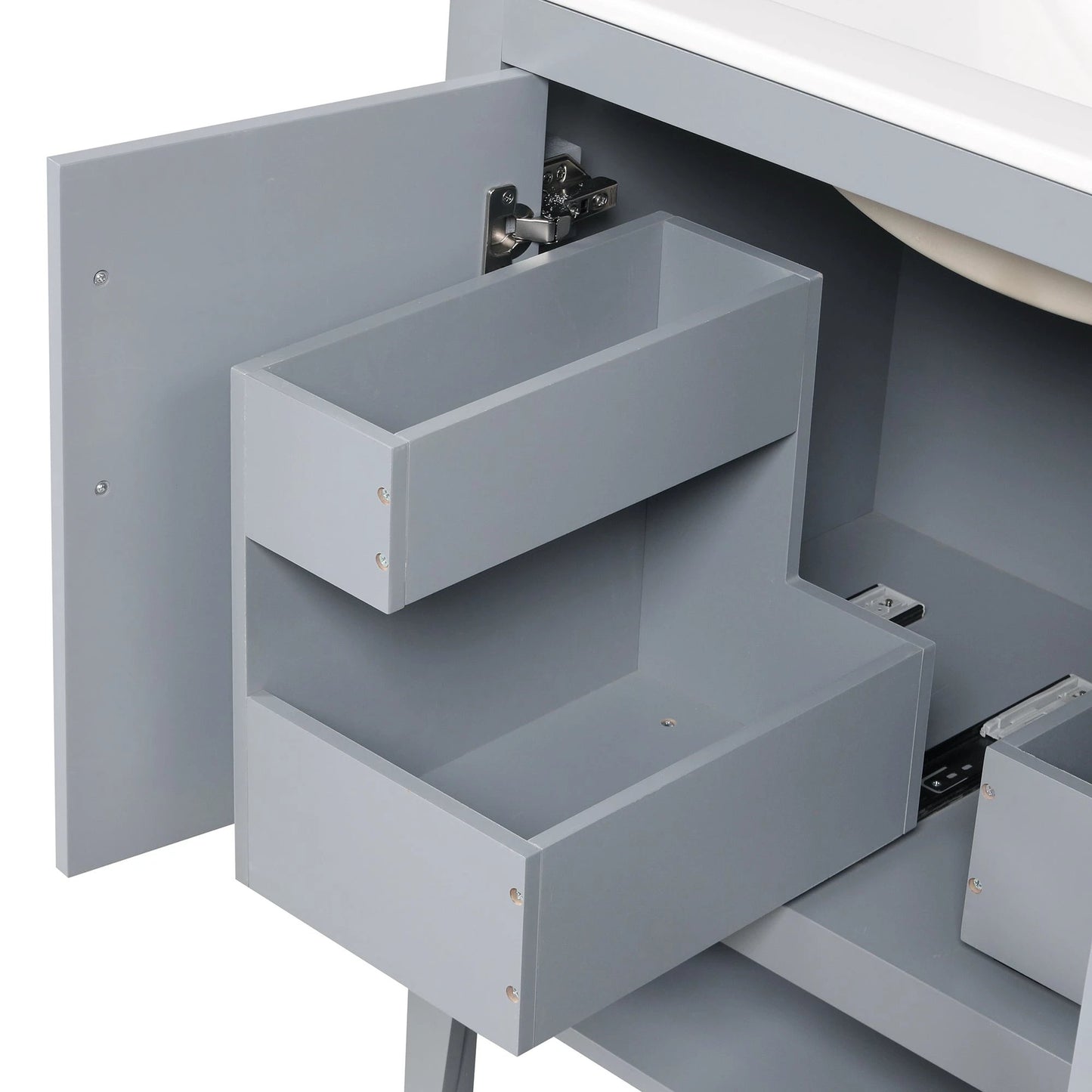 30" Bathroom Vanity with Sink, Multi-functional Bathroom Cabinet with Doors and Drawers, Solid Frame and MDF Board, Grey by eprolo