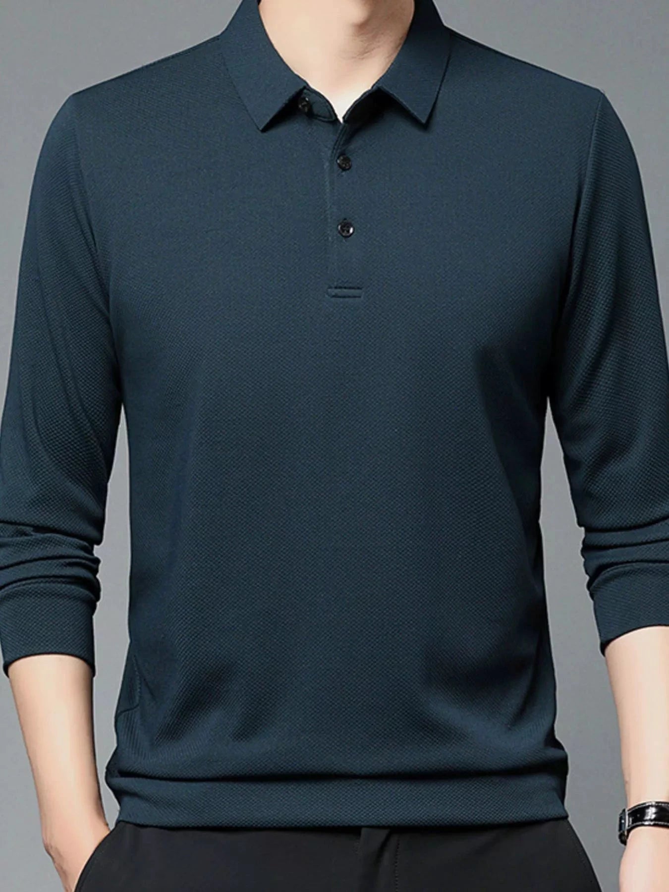 Men's Plus Size Classic Fit Long Sleeve Polo by Trendsi
