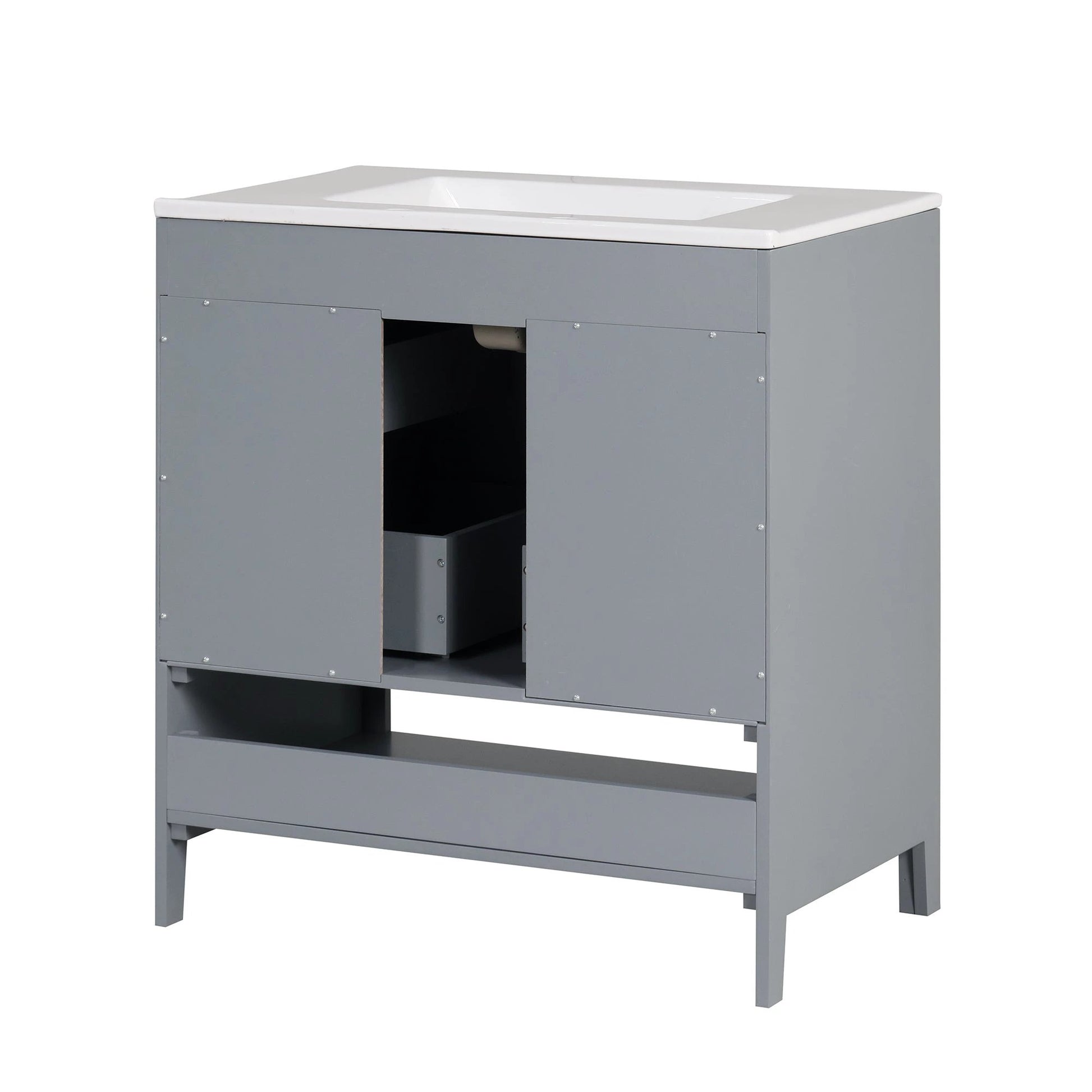 30" Bathroom Vanity with Sink, Multi-functional Bathroom Cabinet with Doors and Drawers, Solid Frame and MDF Board, Grey by eprolo