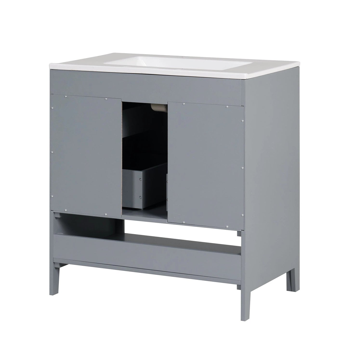 30" Bathroom Vanity with Sink, Multi-functional Bathroom Cabinet with Doors and Drawers, Solid Frame and MDF Board, Grey by eprolo