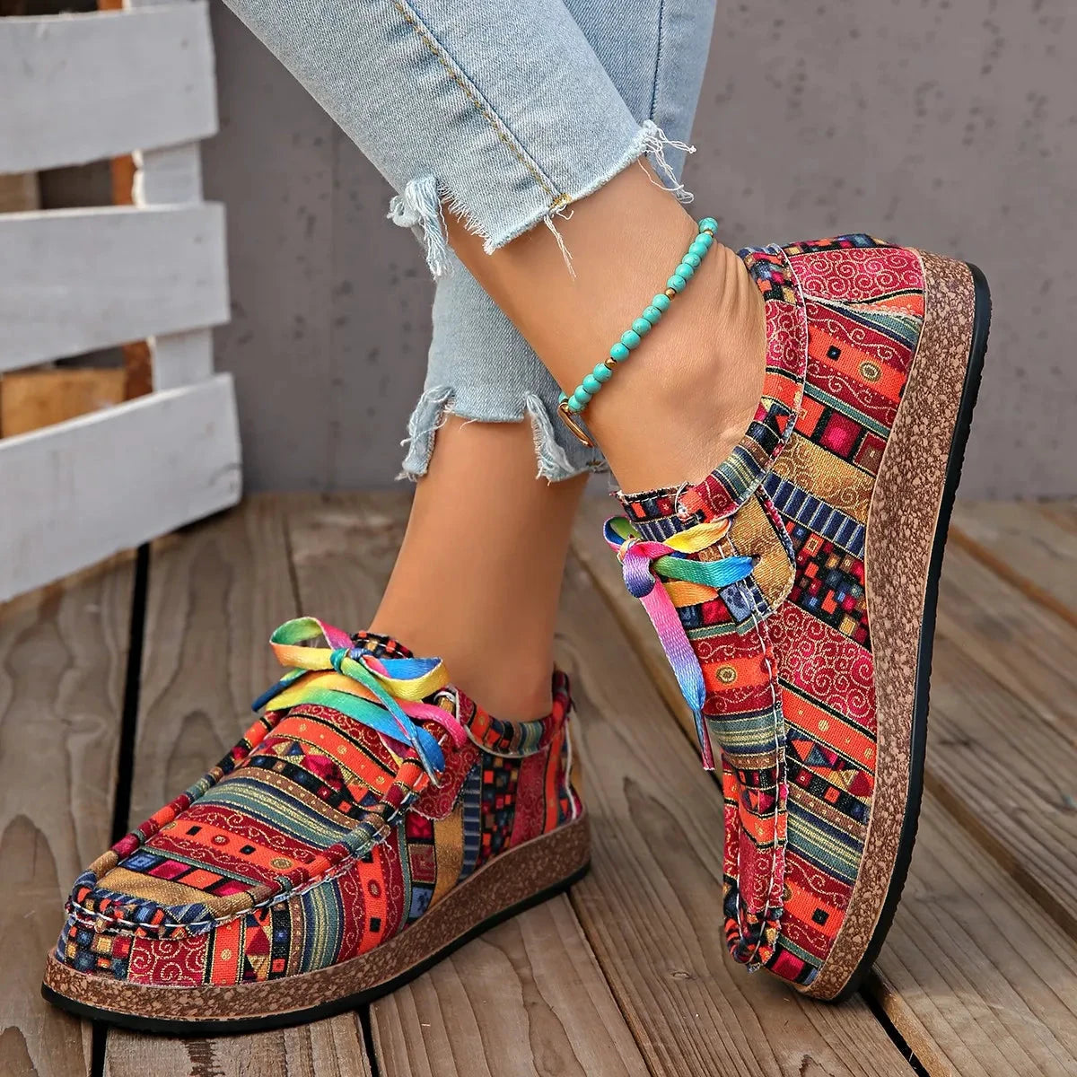Printed Round Toe Sneakers by Trendsi