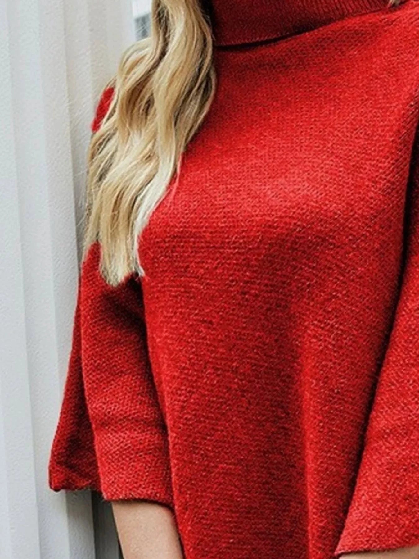 Button-Decor Turtleneck Poncho Pullover by Trendsi