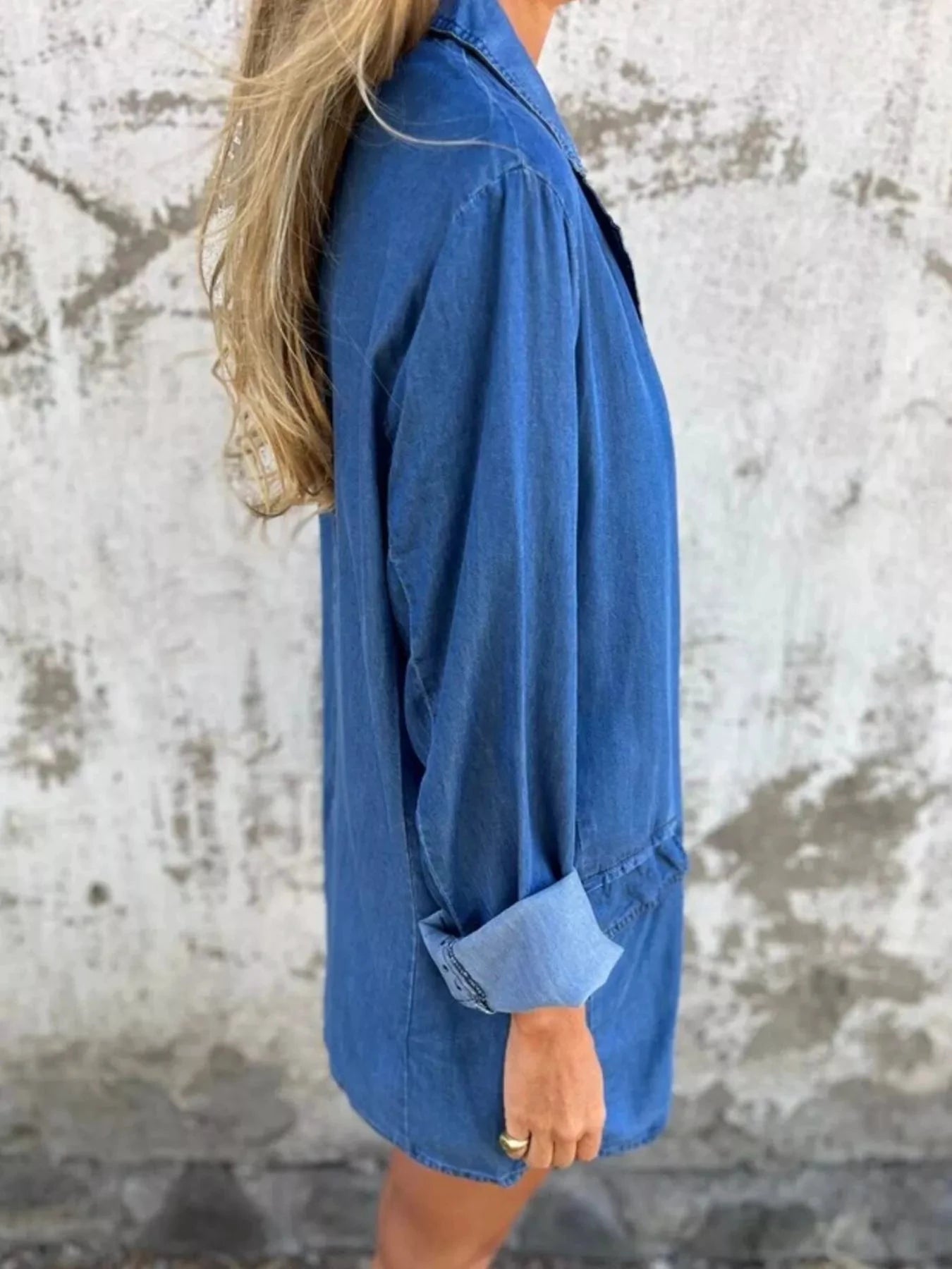 Full Size Button Down Denim Blazer Plus Size by Trendsi