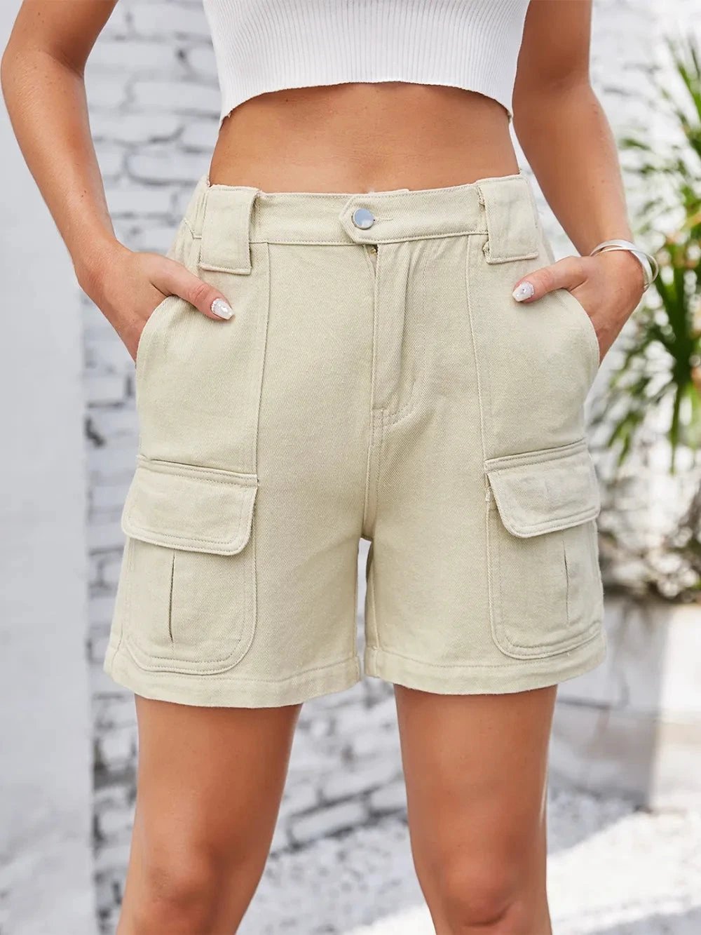 High Waist Washed Denim Shorts by eprolo