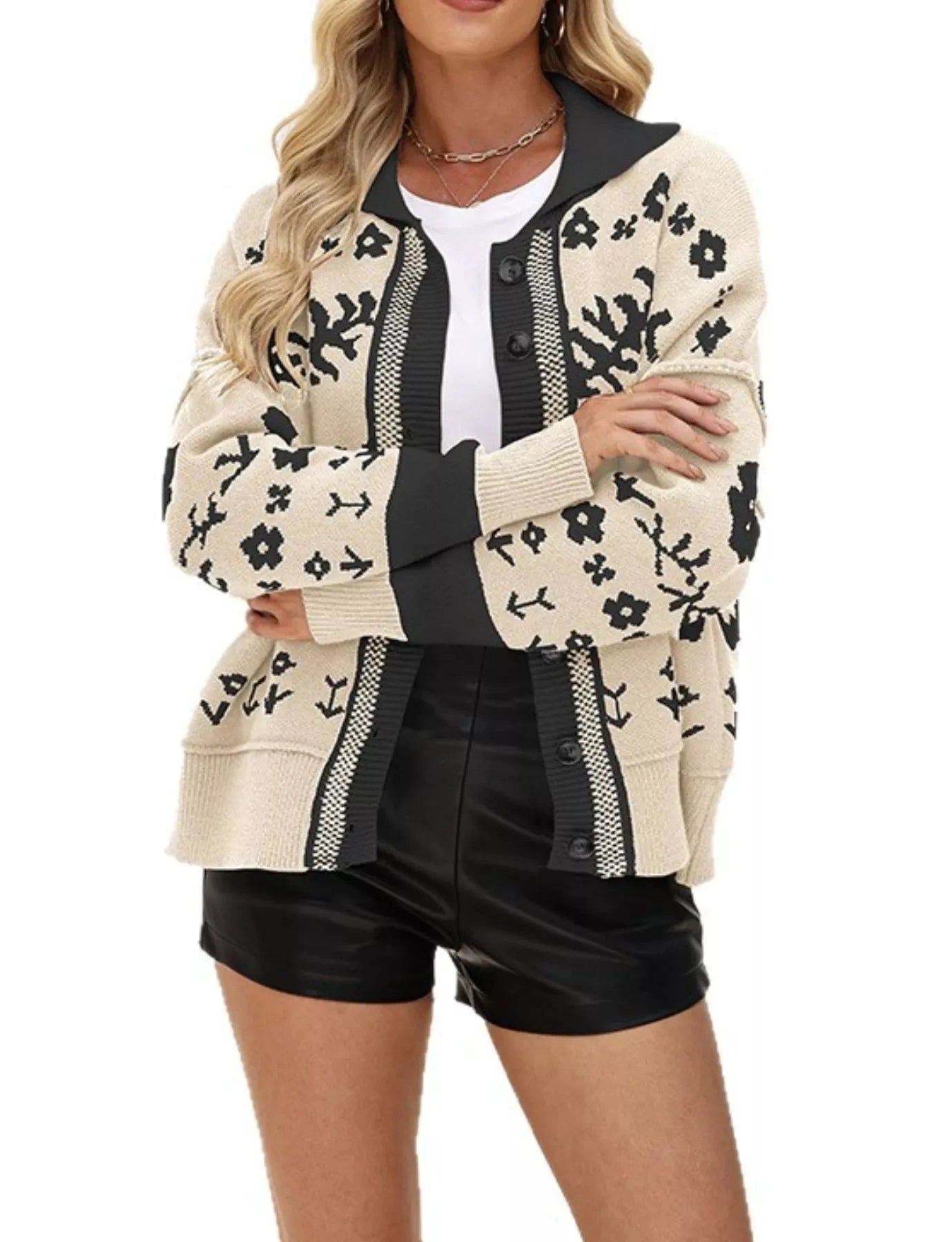 Floral Pattern Button-Down Cardigan by Trendsi