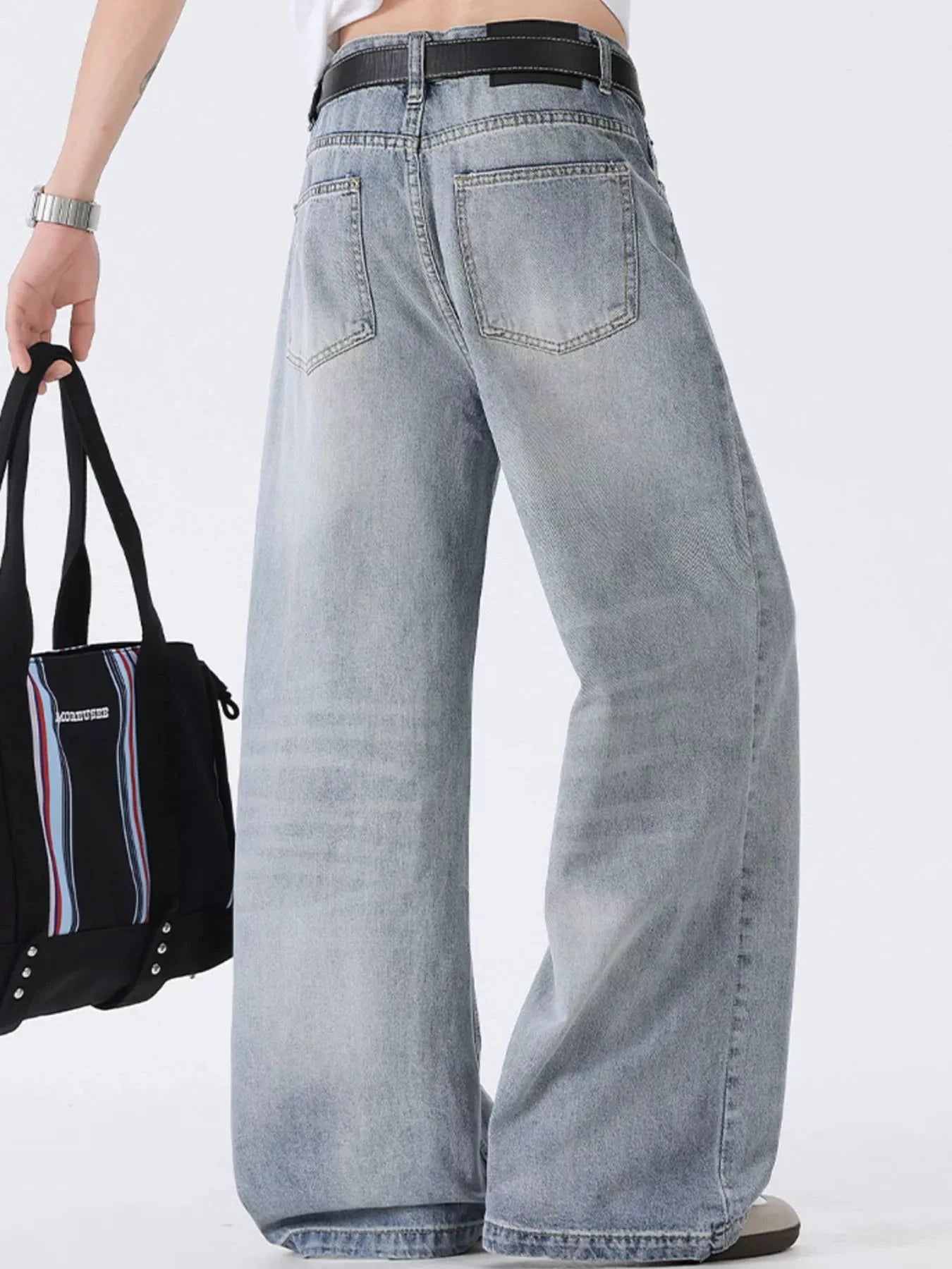 Men's Full Size Washed Wide Leg Jeans Plus Size by Trendsi