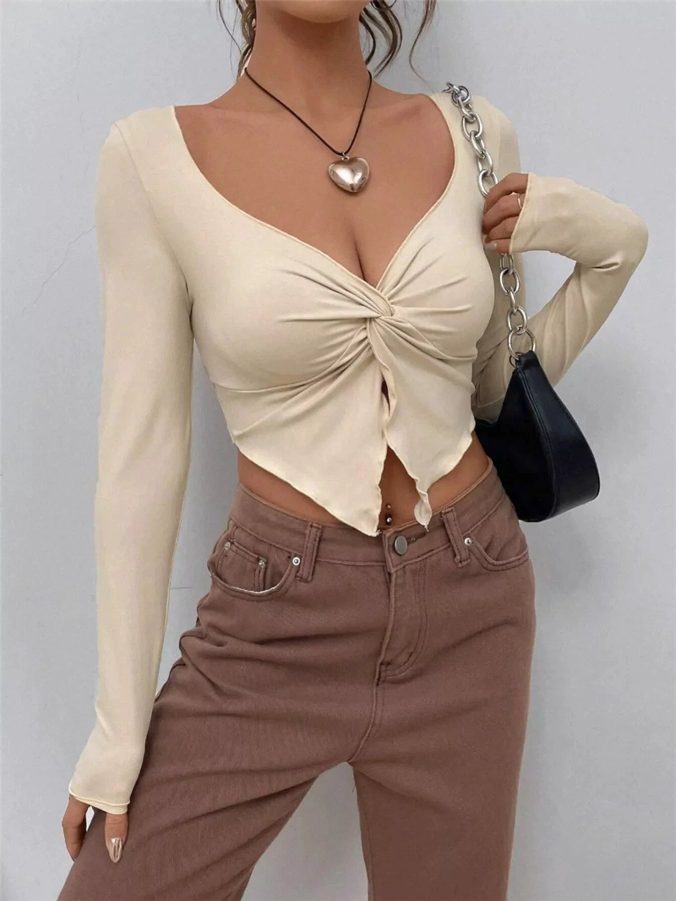 Twisted Front Long Sleeve T-Shirt by Trendsi