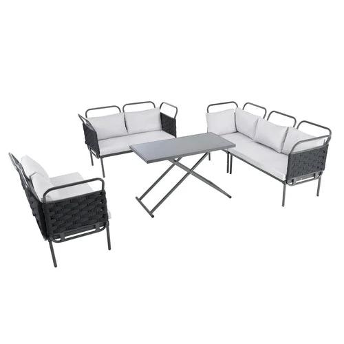 LuneluX_Home – 7-Seater Outdoor Sectional Sofa Set with Glass Table by Jeansdenim.store