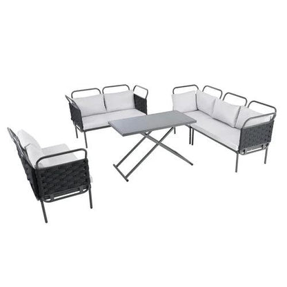 LuneluX_Home – 7-Seater Outdoor Sectional Sofa Set with Glass Table by Jeansdenim.store