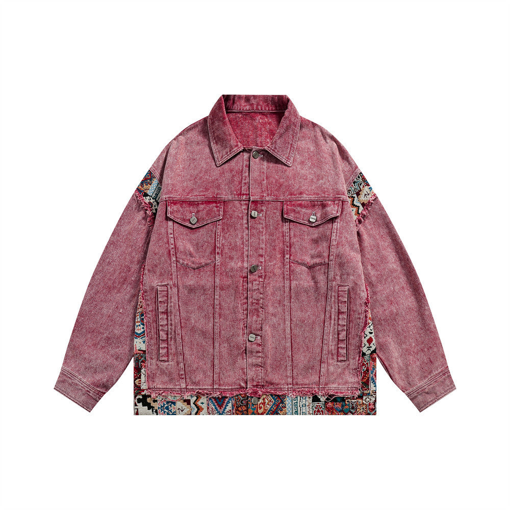 Jacquard Patchwork Washed Denim Jacket