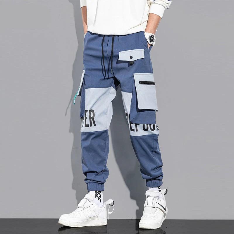 Bunch Foot Casual Pants Trendy Fall New Colorwork Work Pants Men Hip-Hop Loose Pants by eprolo