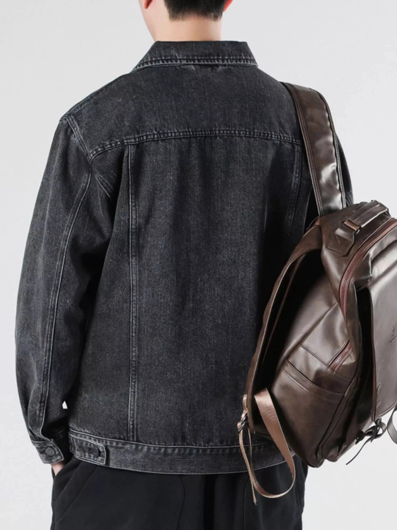 Men's Plus Size Button Up Wash Denim Jacket by Trendsi