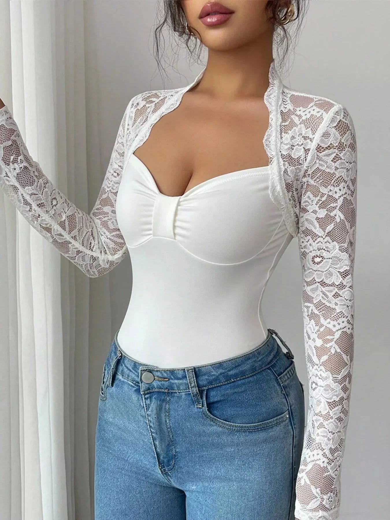 Lace Sleeve Long Sleeve T-Shirt by Trendsi