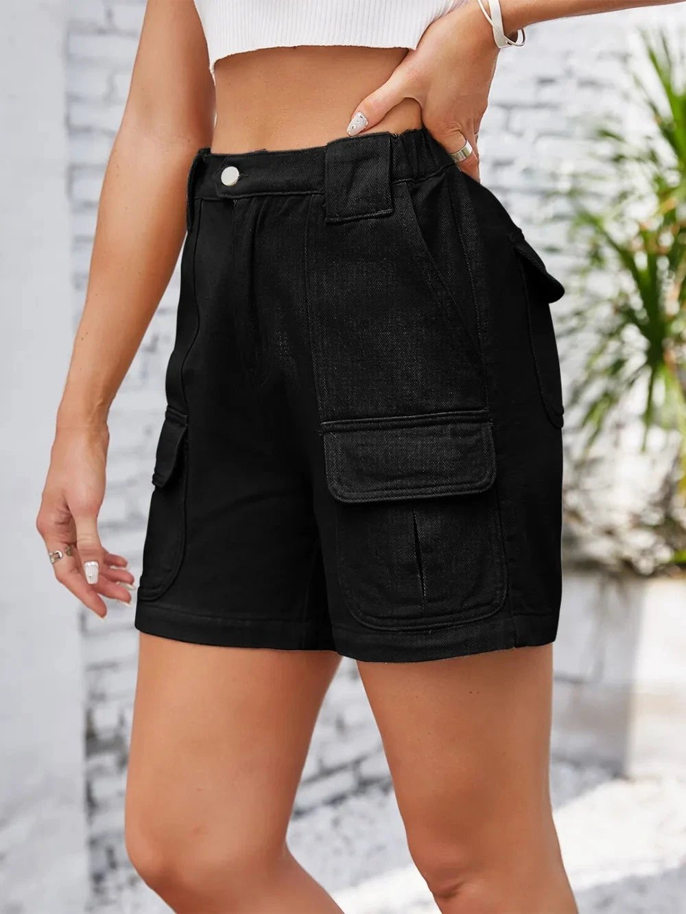 High Waist Washed Denim Shorts by eprolo