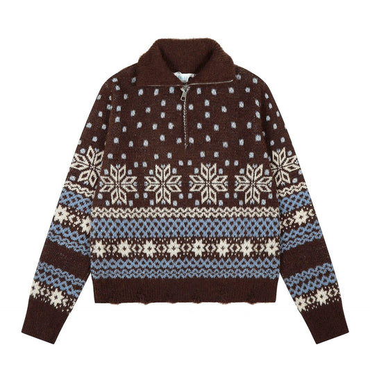 Fel Island Snowflake Half Zipper Hooded Coat by eprolo