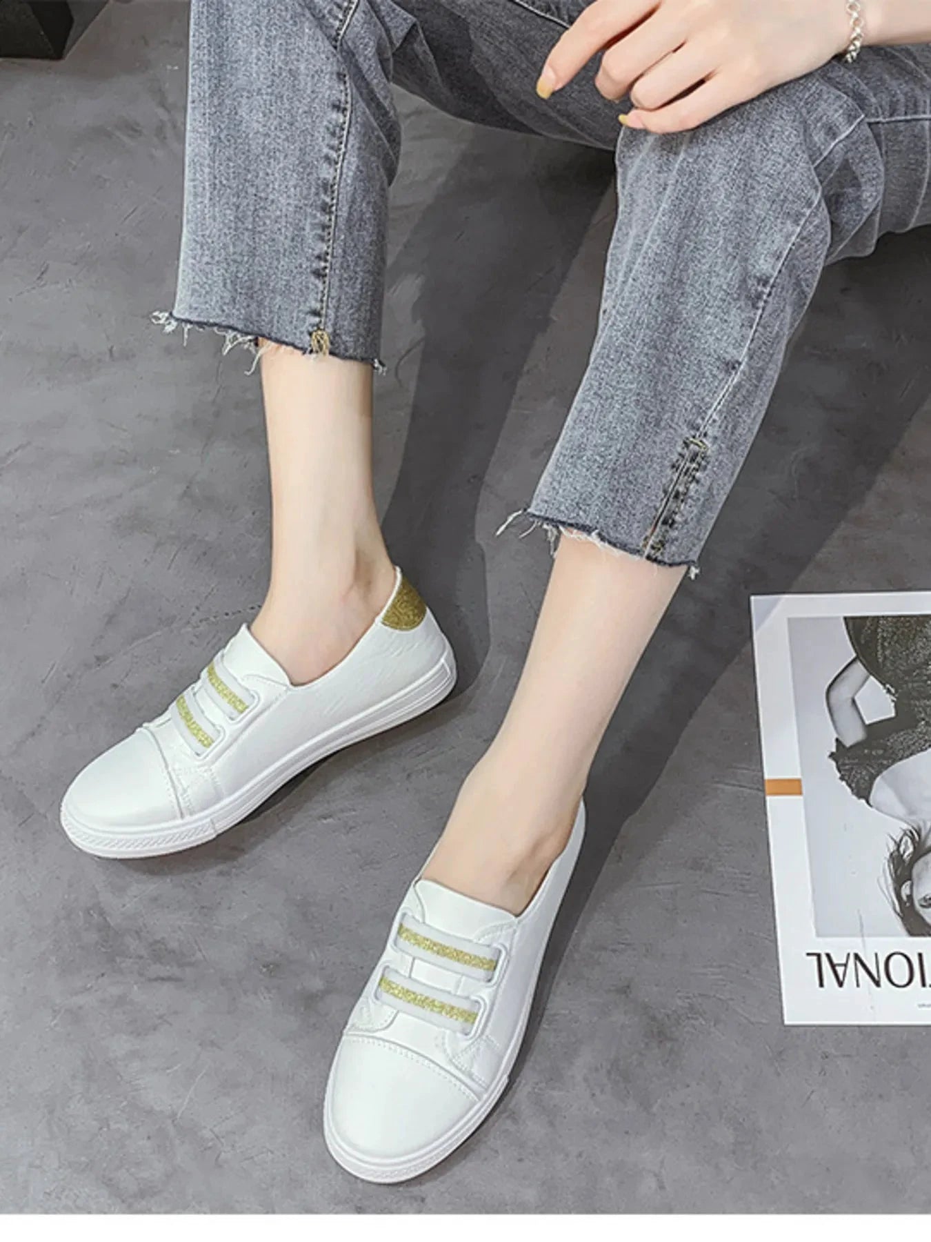 Round Toe Flat Sneakers by Trendsi
