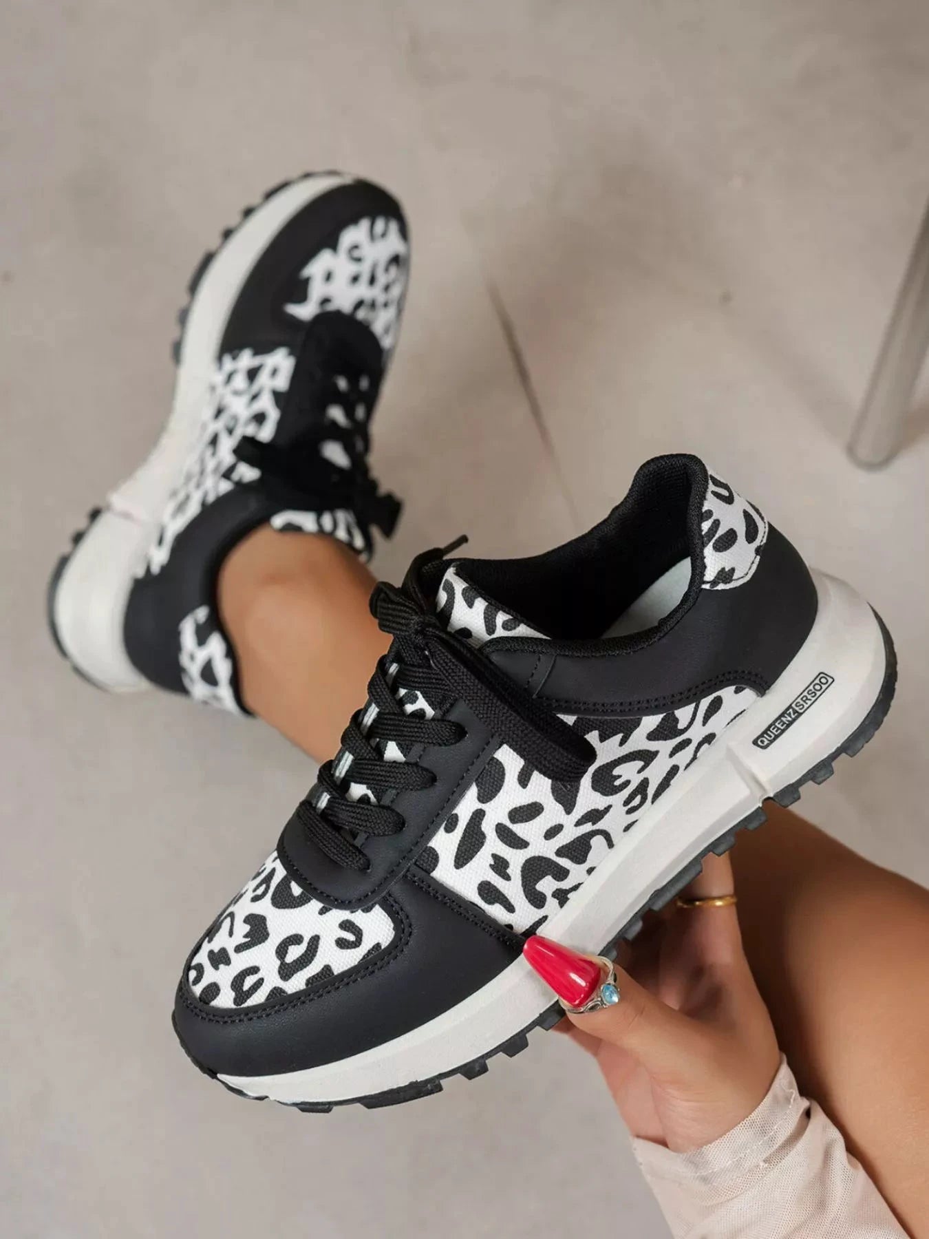 Round Toe Leopard Sneakers by Trendsi
