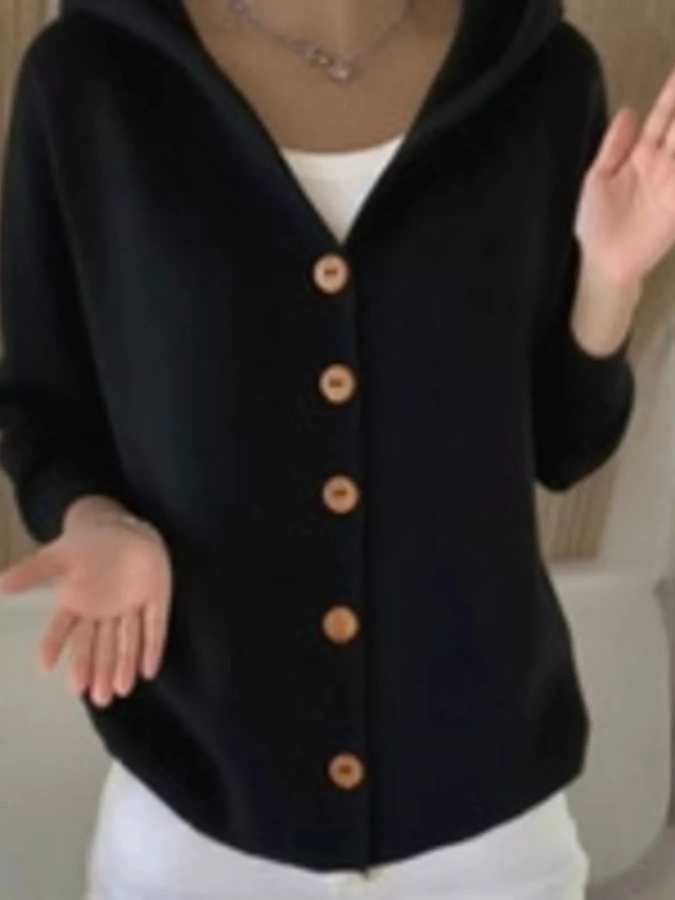 Full Size Hooded Button-Down Knit Cardigan Plus Size by Trendsi