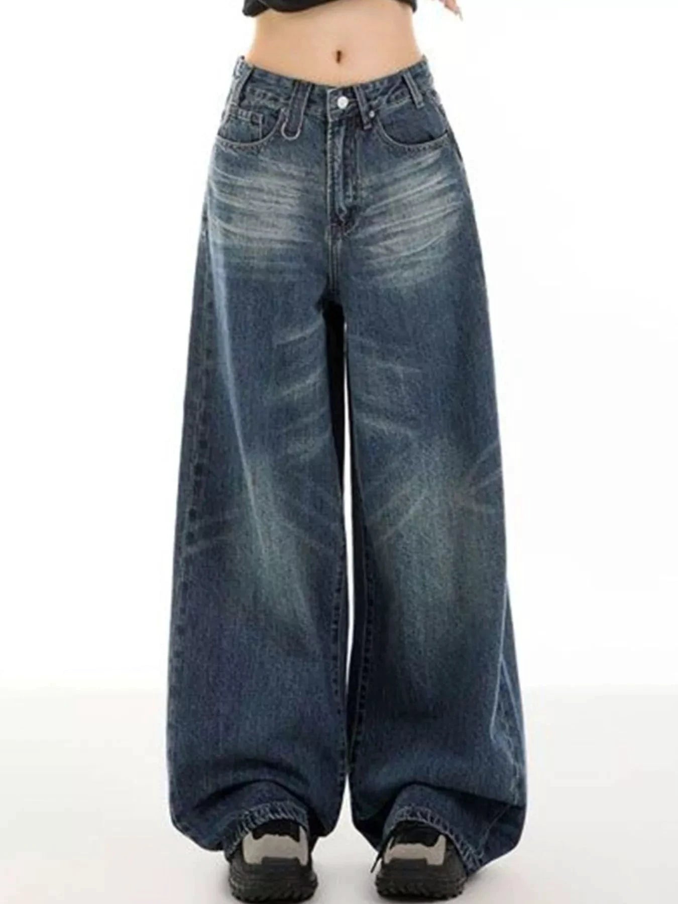 Vintage Wash Wide Leg Jeans by Trendsi