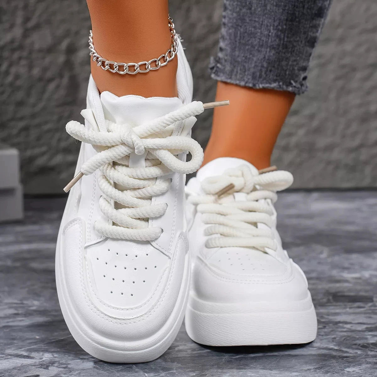 Round Toe Platform Sneakers by Trendsi