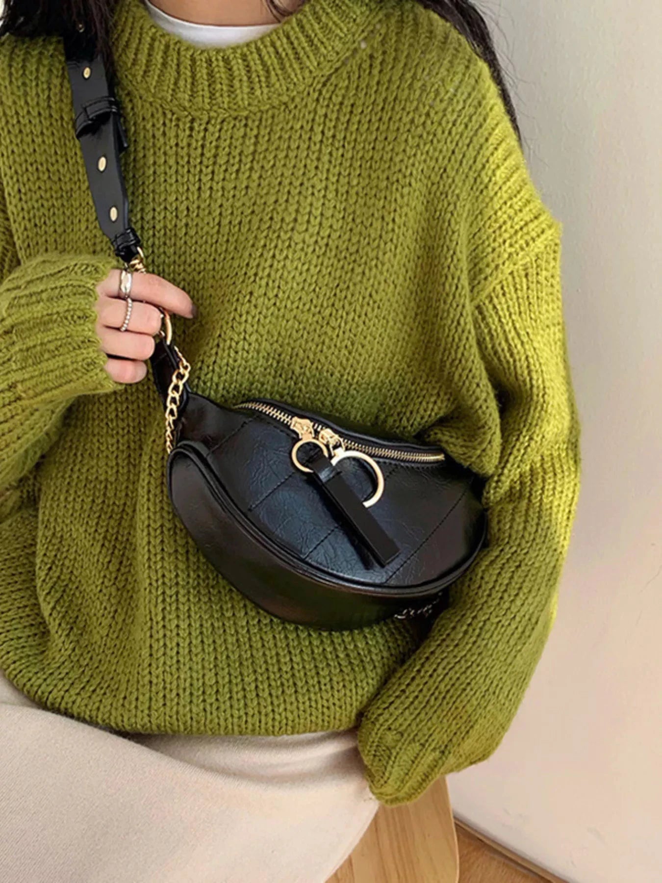 Chain Decor Crescent Crossbody Bag by Trendsi