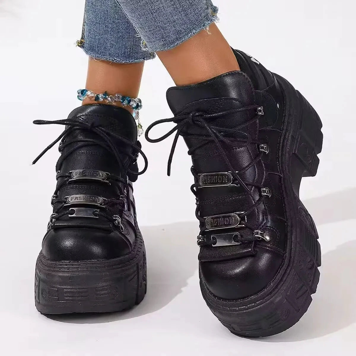 Lace Up Platform Sneakers by Trendsi