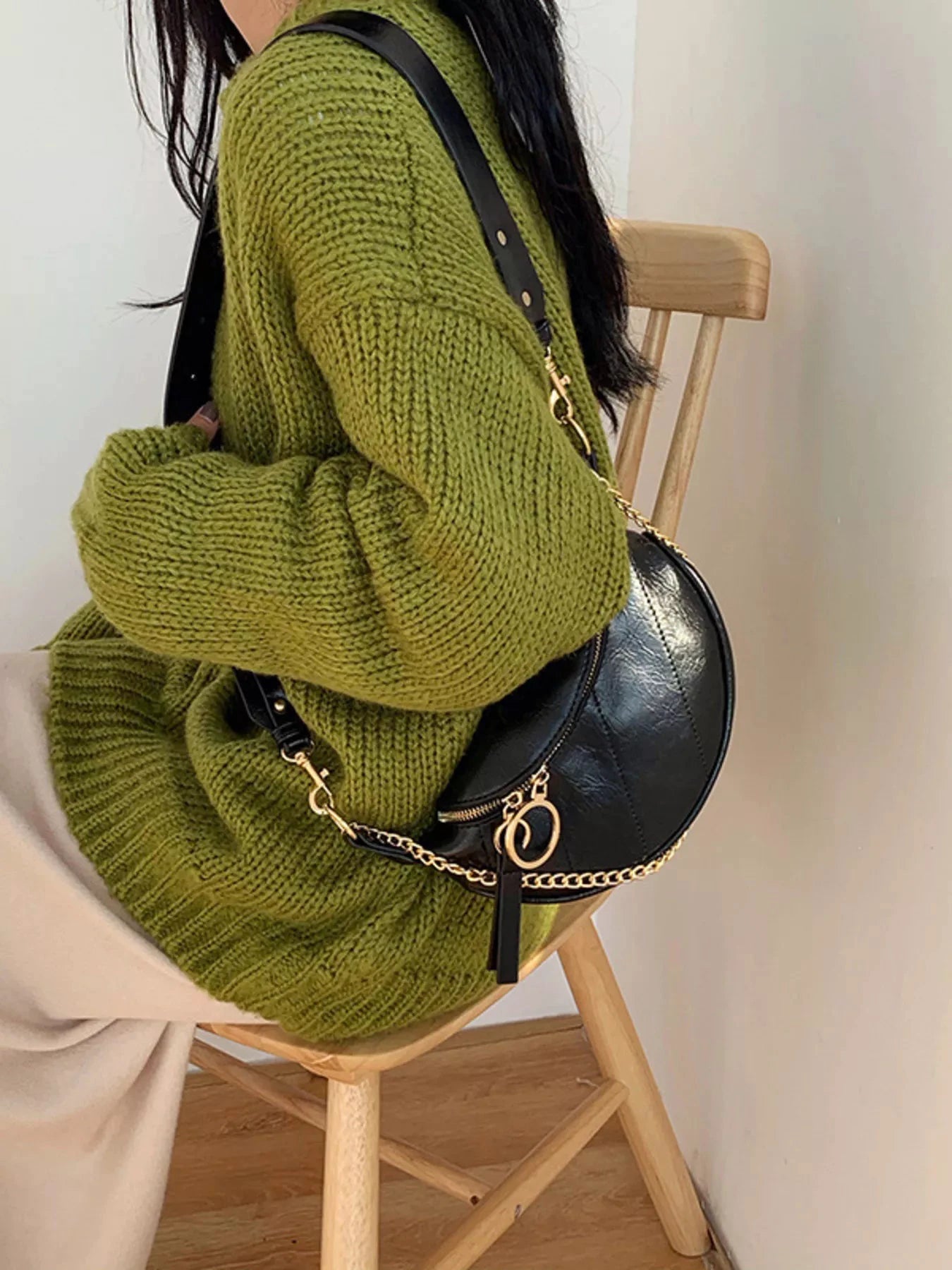 Chain Decor Crescent Crossbody Bag by Trendsi