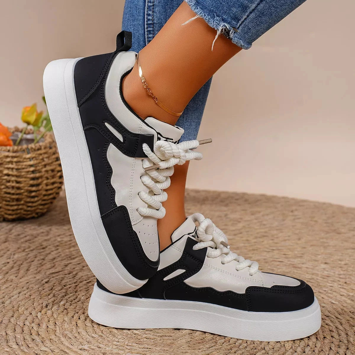 Round Toe Platform Sneakers by Trendsi
