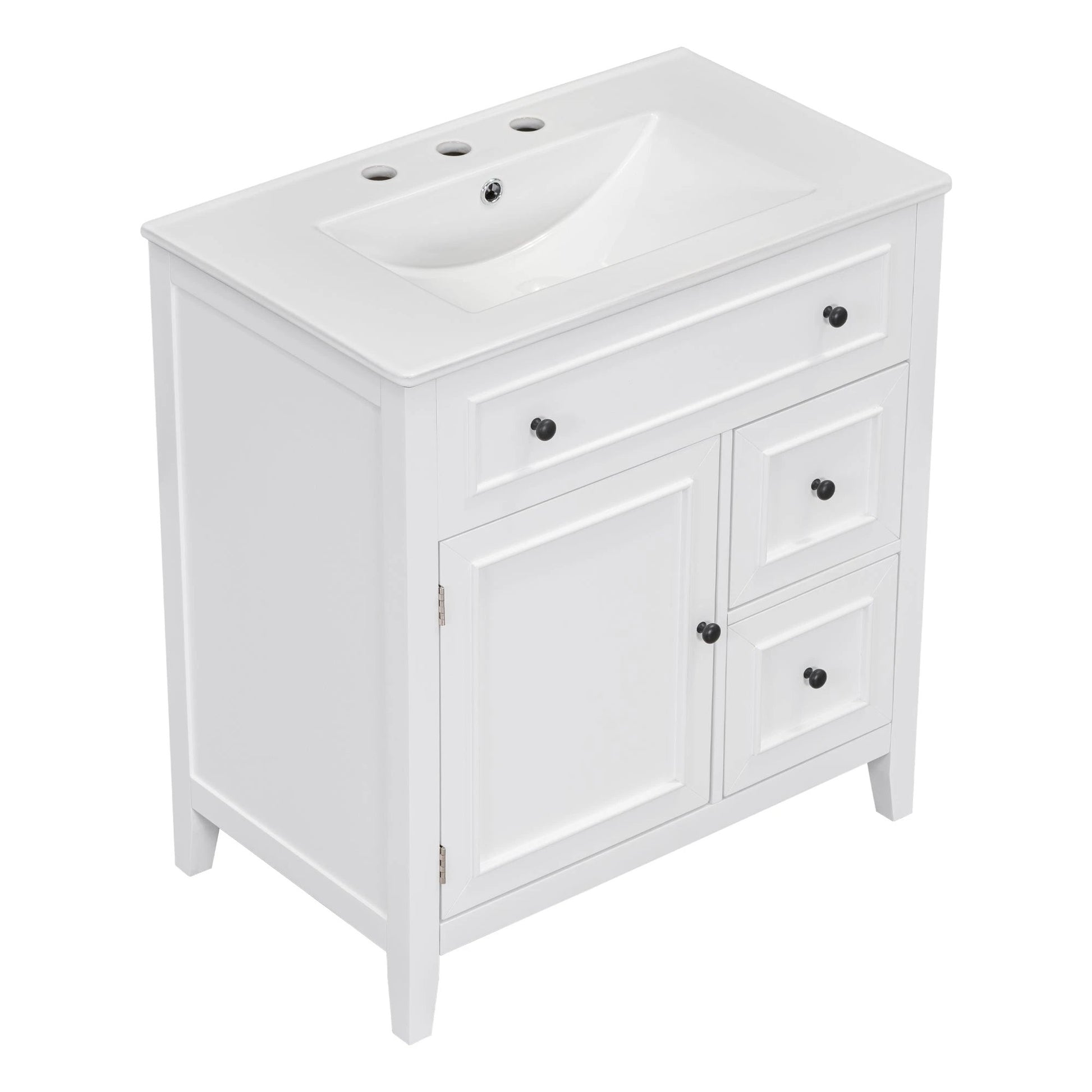 30" Bathroom Vanity with Sink Top, Bathroom Vanity Cabinet with Door and Two Drawers, Solid Wood Frame, One Package, White by eprolo