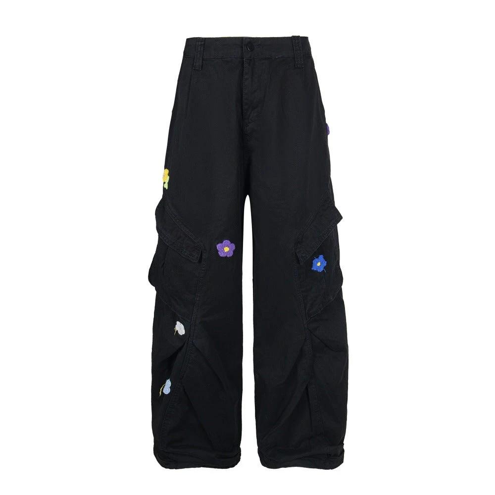 Flower Embroidered Design Work Pants by eprolo