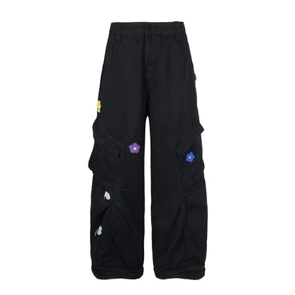 Flower Embroidered Design Work Pants by eprolo
