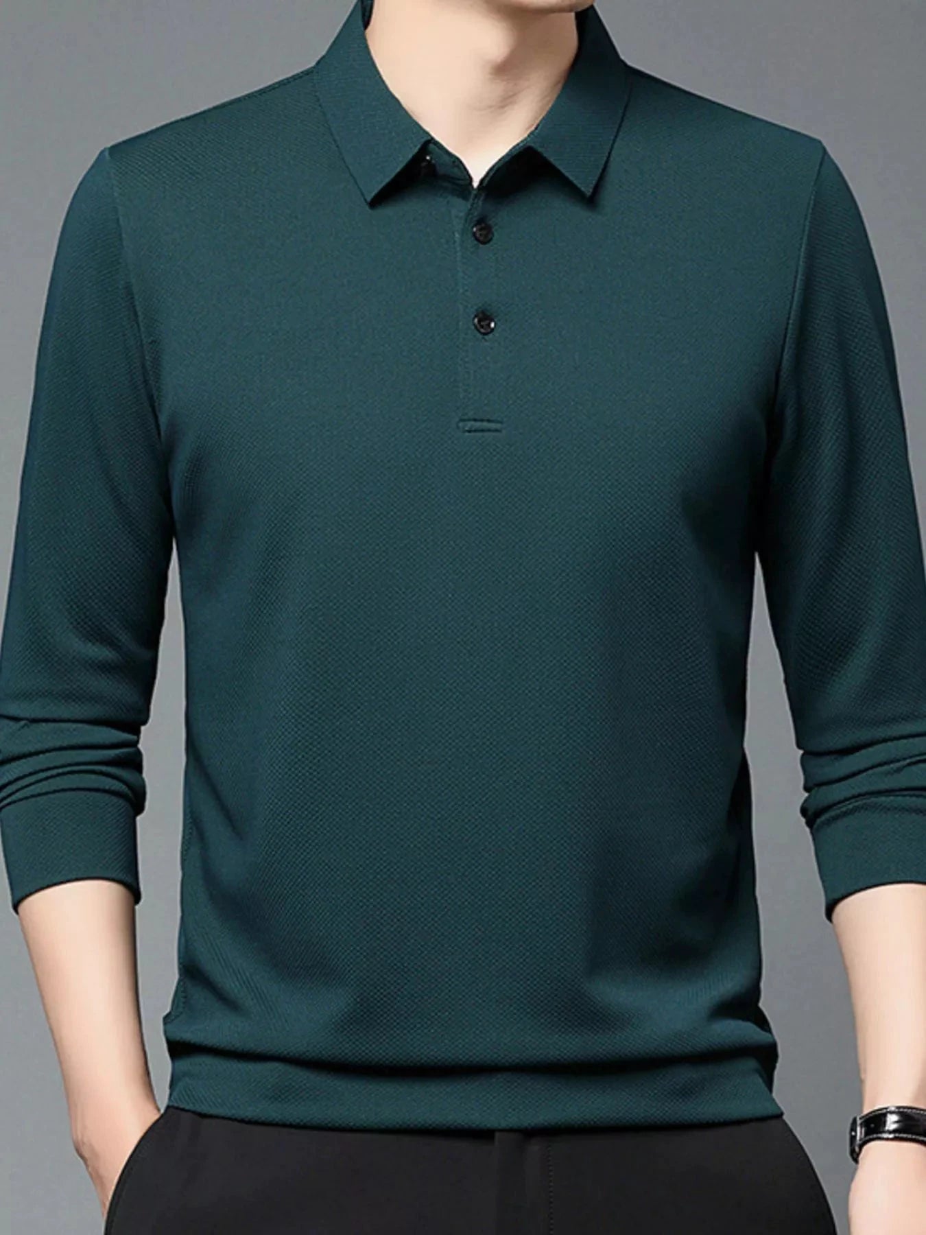Men's Plus Size Classic Fit Long Sleeve Polo by Trendsi