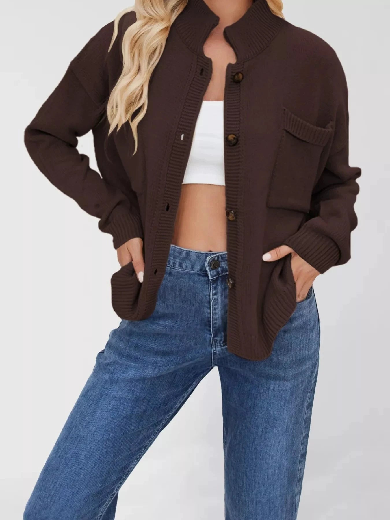 Casual Knit Button-Down Cardigan by Trendsi