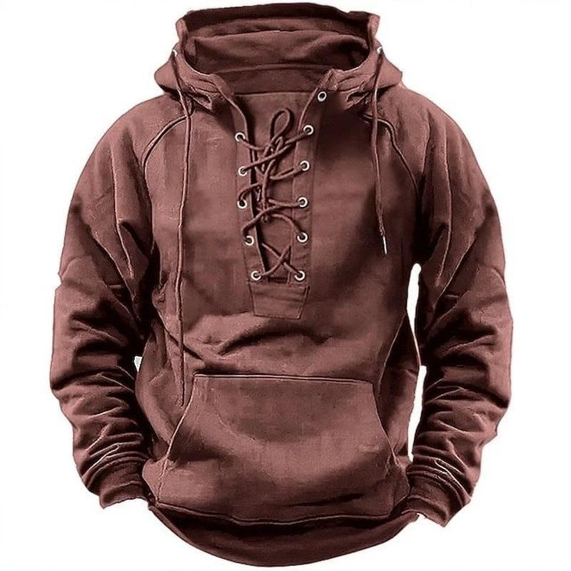 Ins Lace-up Hoodie Casual Sports Pocket Sweatshirt Men's Long-sleeved Top Clothing by Jeansdenim.store