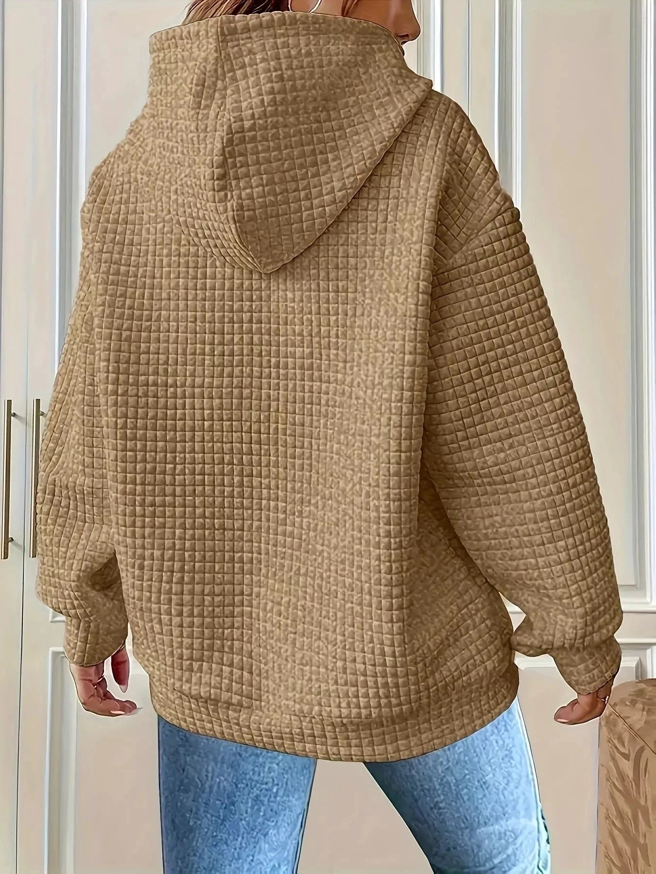 Textured Knit Drawstring Hoodie by Trendsi