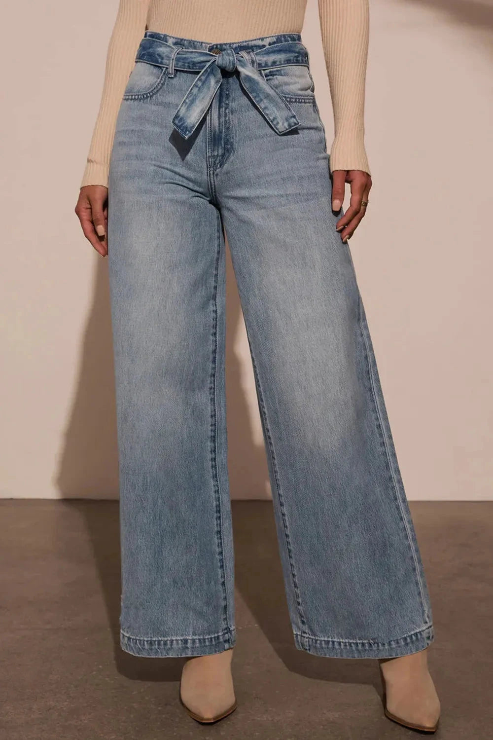 Tied Wide Leg Jeans with Pockets by Trendsi