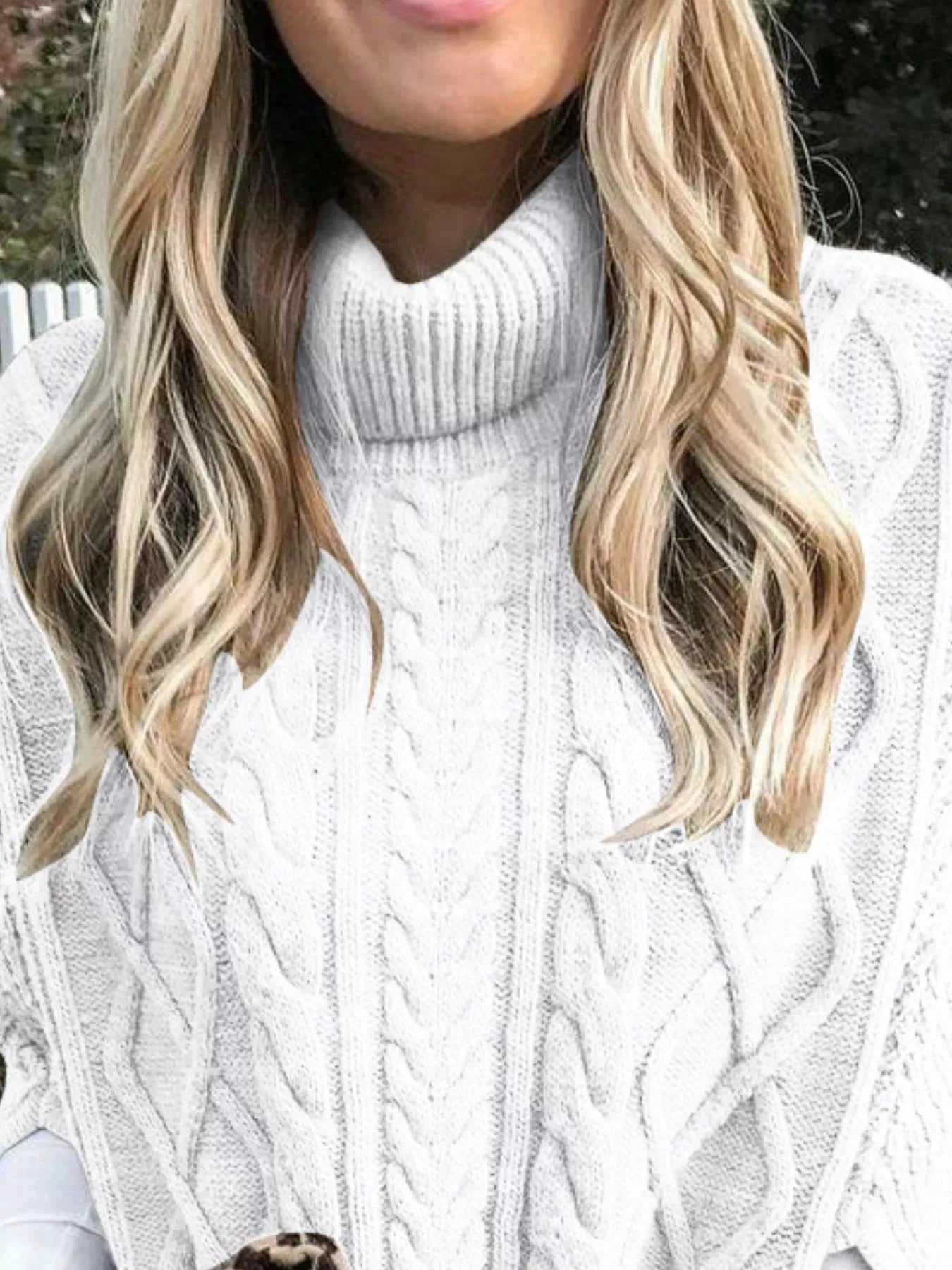 Chunky Cable Knit Turtleneck Poncho Cover Up by Trendsi