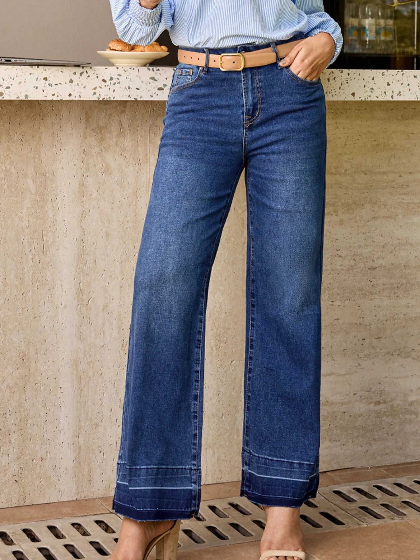 Raw Hem Unique Cuffs Straight High Rise Loose Jeans by Trendsi