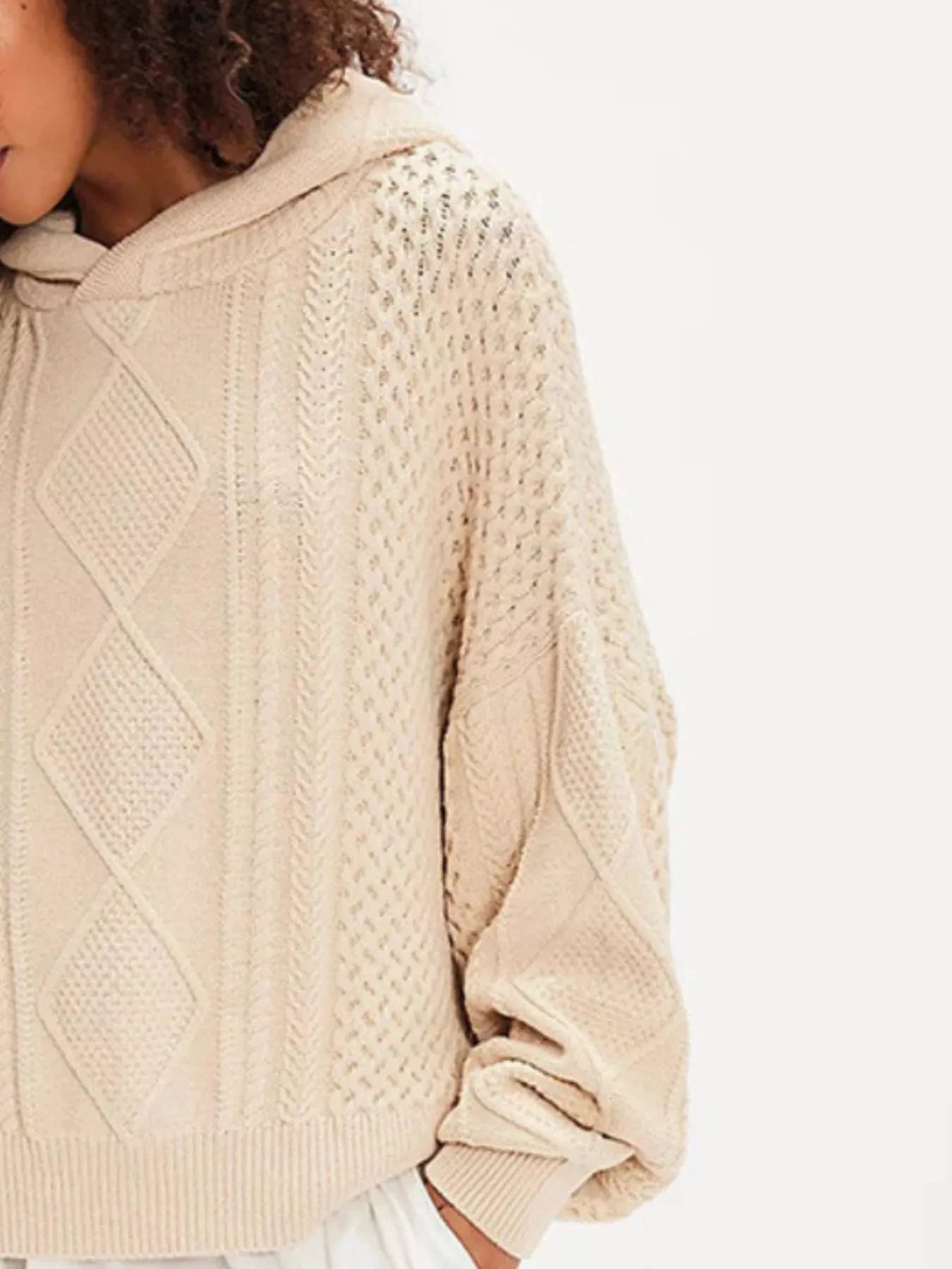 Texture Knit Long Sleeve Hooded Sweater by Trendsi